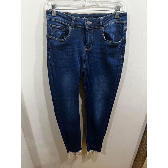 Blue Age Jeans Juniors Size 11 Dark Wash Distressed Unhemmed Skinny JP-1115H - Picture 1 of 9